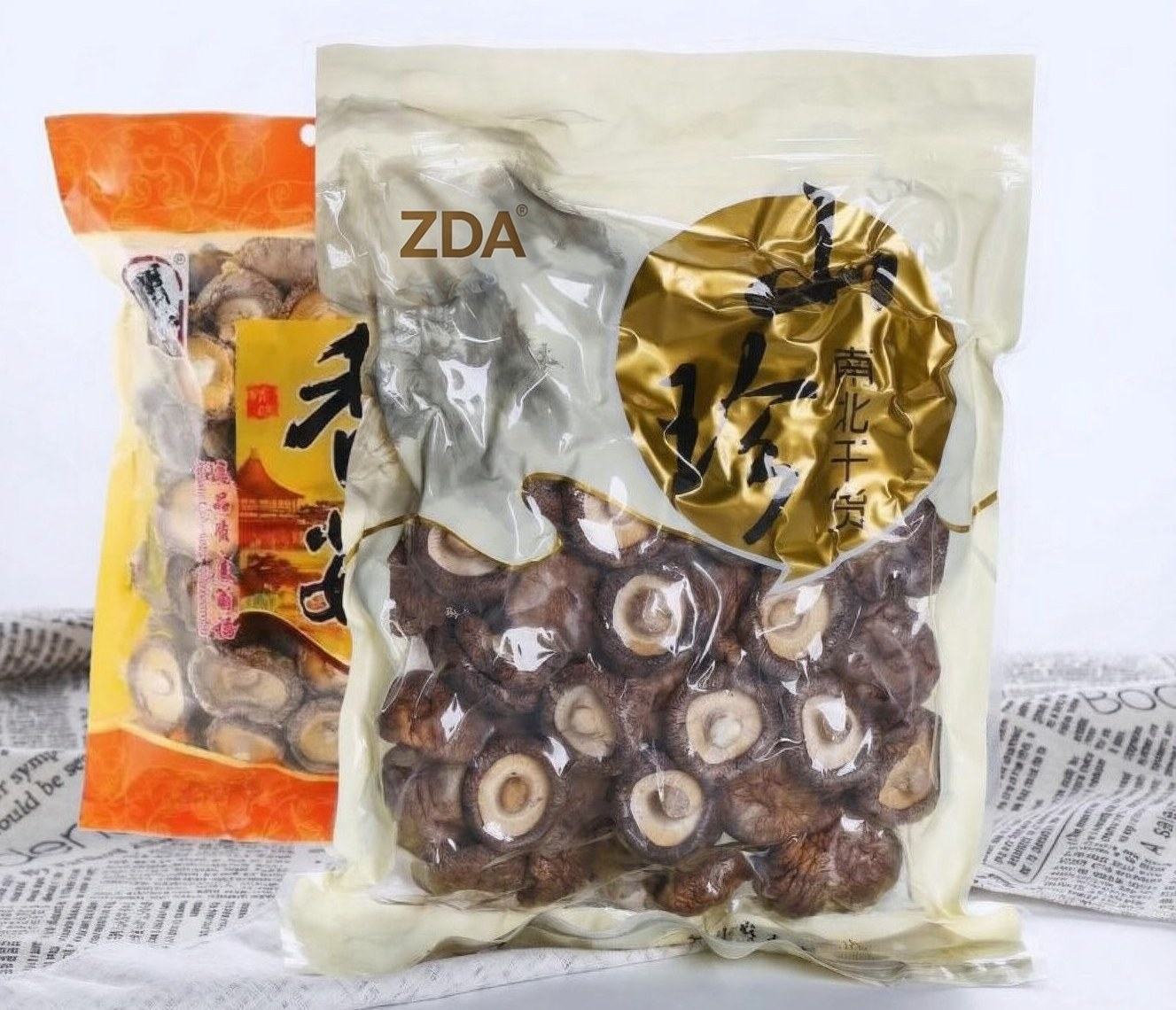 ZDA dried shiitake mushrooms packed in branded retail pouches